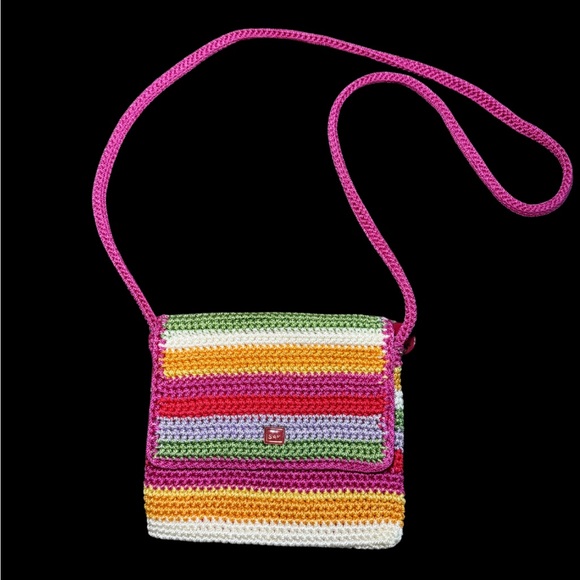 The Sak Handbags - The Sak Colorful Striped Crochet Shoulder Bag with Red/Silver‎ Bag Charm